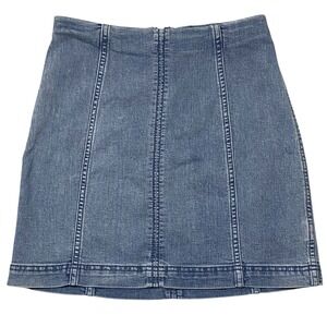 Free People Denim Mini Skirt Medium Wash Blue A-Line Seamed Size 4